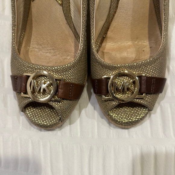 Michael Kors Gold and Brown Wedge Peep Toe Shoes - Picture 4 of 4